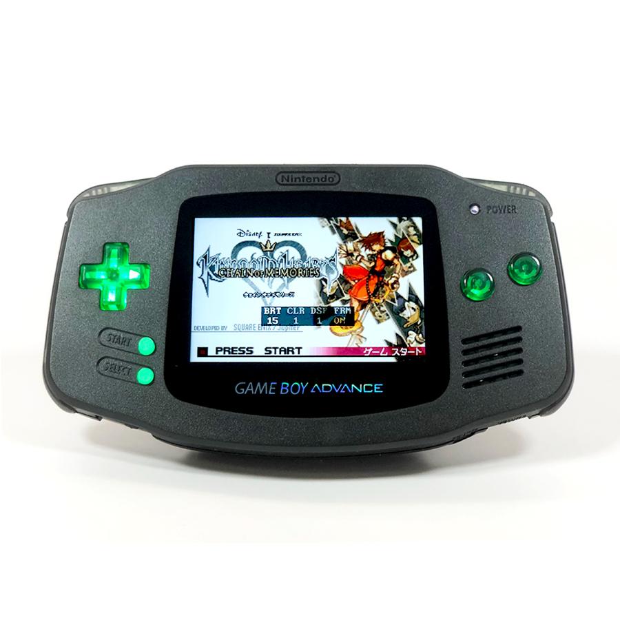 GBA フルカスタム Funnyplaying IPS液晶 正規品 黒シェル+RetroSix社製CleanLight(LED)緑 type-c バッテリー内蔵　送料無料 |  | 01