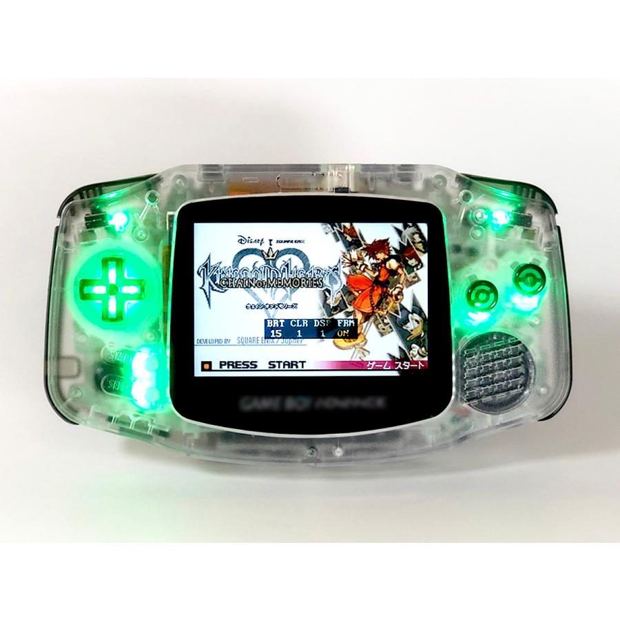 GBAフルカスタム Funnyplaying IPS液晶 正規品 クリアーシェル CleanLight(LED)緑+オーディオアンプ+ノイズ除去+USB type-c バッテリー内蔵 送料無料 |  | 01