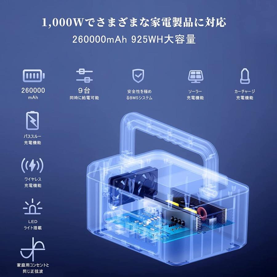 Fridea ポータブル電源 大容量 1000W AC出力対応 26万mAh 蓄電池 純正 