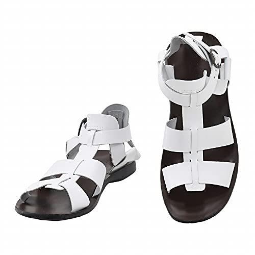 プレゼントを選ぼう プレディビーノ メンズ ハイカットグルカ サンダル イタリアレザー製 ザックリ編み 足首ベルトストラップ ホワイト 1422 40サイズ グラディエーターサンダル Oroagri Eu