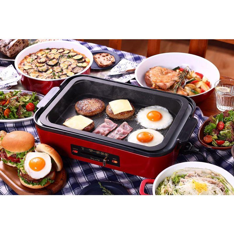 D&S ディーアンドエス ホットプレート DS.8557 レッド 深型 焼く・煮込む・蒸す オリジナルレシピ付(20品目) ディーアンドエス ホットプレート DS レッド 深型 焼く 煮込む 蒸す オリジナルレシピ付 20品目