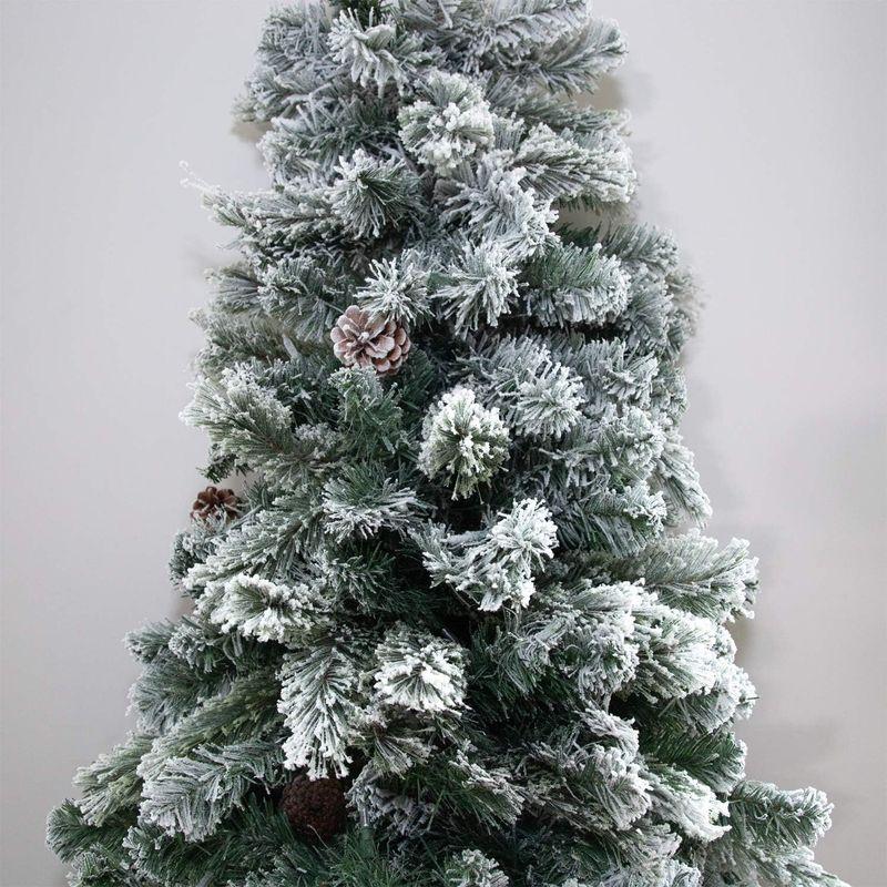 Home Heritage スノーフロック加工 5フィート 人工ハーフクリスマスツリー 100個のホワイトLEDライト付き 松ぼっくり 28 - 4