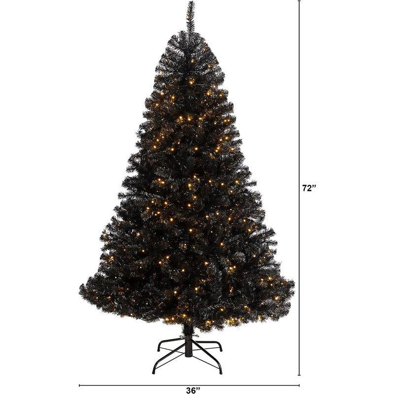 6フィート　ブラック　人工クリスマスツリー　400個のクリアLEDライトと1036個のチップ付き