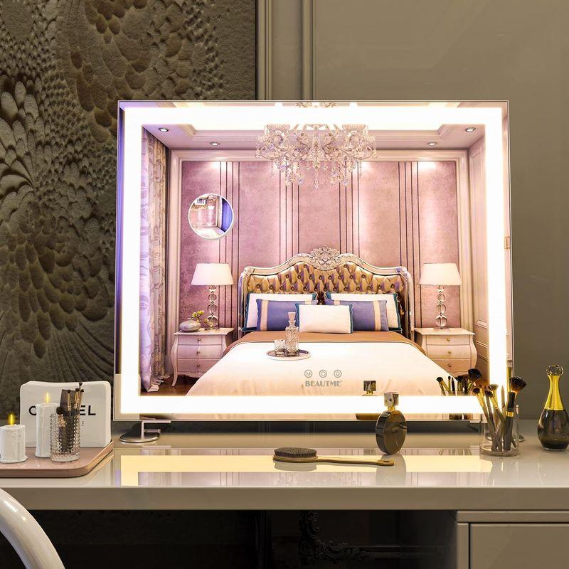 BEAUTME化粧鏡 女優ミラー大きい 照明付きミラー 壁掛け/卓上両用 明るさ調節可能 10倍拡大鏡 銀色 (600×150×507mm) 10倍拡大鏡 女優ミラー大きい 照明付きミラー 壁掛け/卓上両用 明るさ調節可能 銀色 600×150×507mm