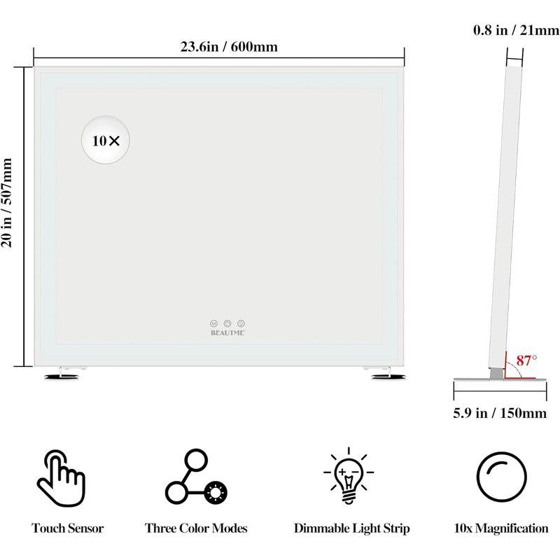 BEAUTME化粧鏡 女優ミラー大きい 照明付きミラー 壁掛け/卓上両用 明るさ調節可能 10倍拡大鏡 銀色 (600×150×507mm) 10倍拡大鏡 女優ミラー大きい 照明付きミラー 壁掛け/卓上両用 明るさ調節可能 銀色 600×150×507mm