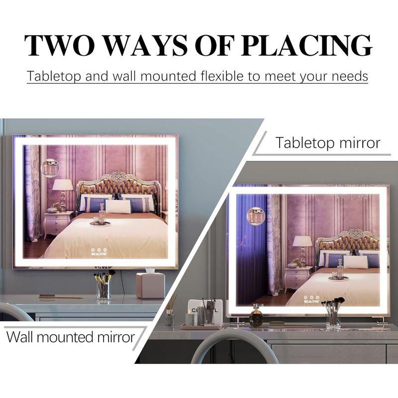BEAUTME化粧鏡 女優ミラー大きい 照明付きミラー 壁掛け/卓上両用 明るさ調節可能 10倍拡大鏡 銀色 (600×150×507mm) 10倍拡大鏡 女優ミラー大きい 照明付きミラー 壁掛け/卓上両用 明るさ調節可能 銀色 600×150×507mm
