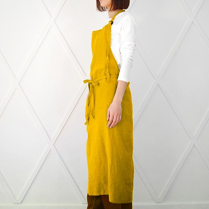 Linne リンネ エプロン 限定カラー 芥子色 送料無料 リネン100% 男女