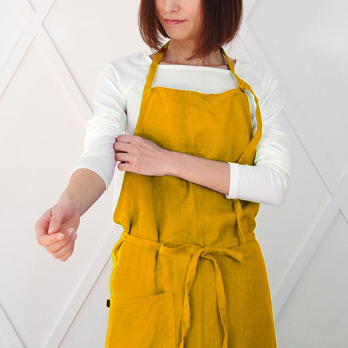 Linne リンネ エプロン 限定カラー 芥子色 送料無料 リネン100% 男女