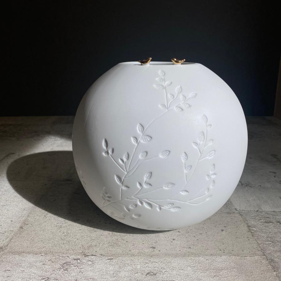 Noritake★エンボス★鳥・草花・蝶★ローゼンタール風★フラワーベース★美品 No.7091「天野忠夫デザイン フラワーベース：ローゼンタール