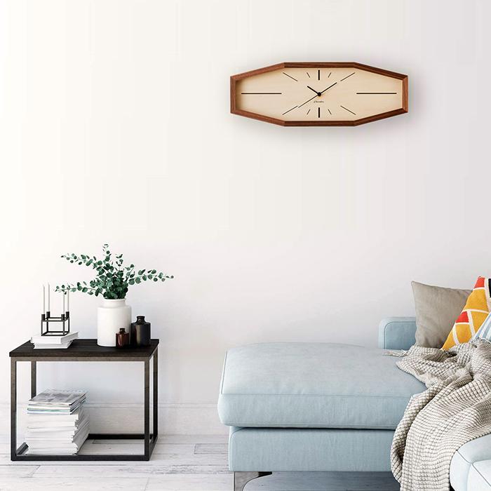 LINE CLOCK WALNUT CH-060WN 掛け時計 置時計 電波時計 八角形