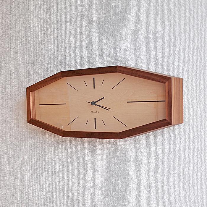 LINE CLOCK WALNUT CH-060WN 掛け時計 置時計 電波時計 八角形