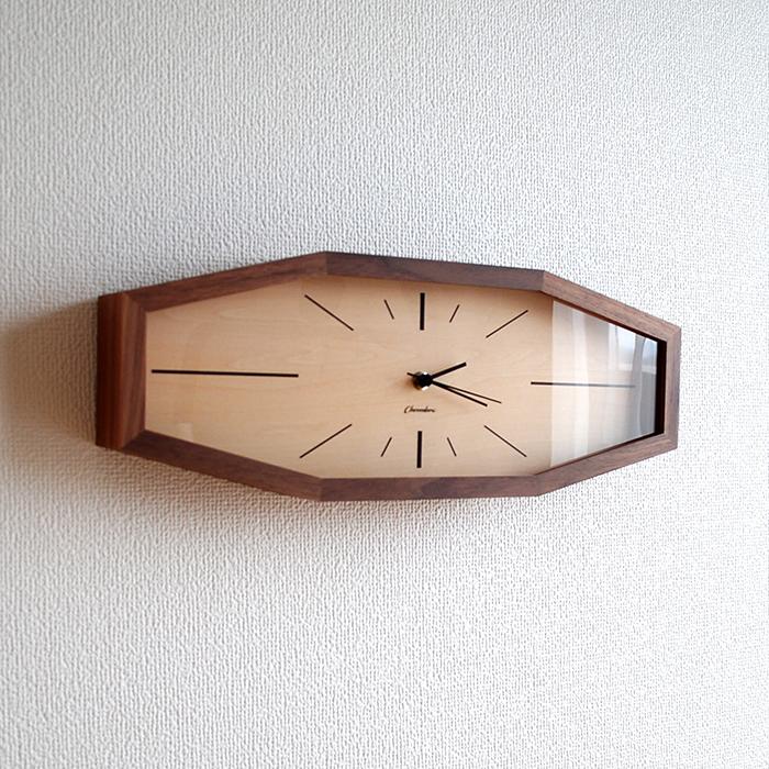 LINE CLOCK WALNUT CH-060WN 掛け時計 置時計 電波時計 八角形
