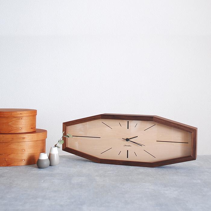 LINE CLOCK WALNUT CH-060WN 掛け時計 置時計 電波時計 八角形