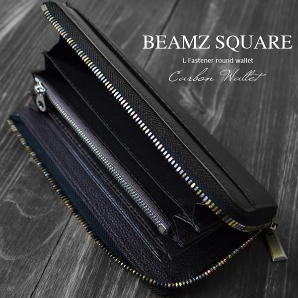 レザー財布 メンズ 長財布 カーボンレザー 財布 L字ファスナー 小銭