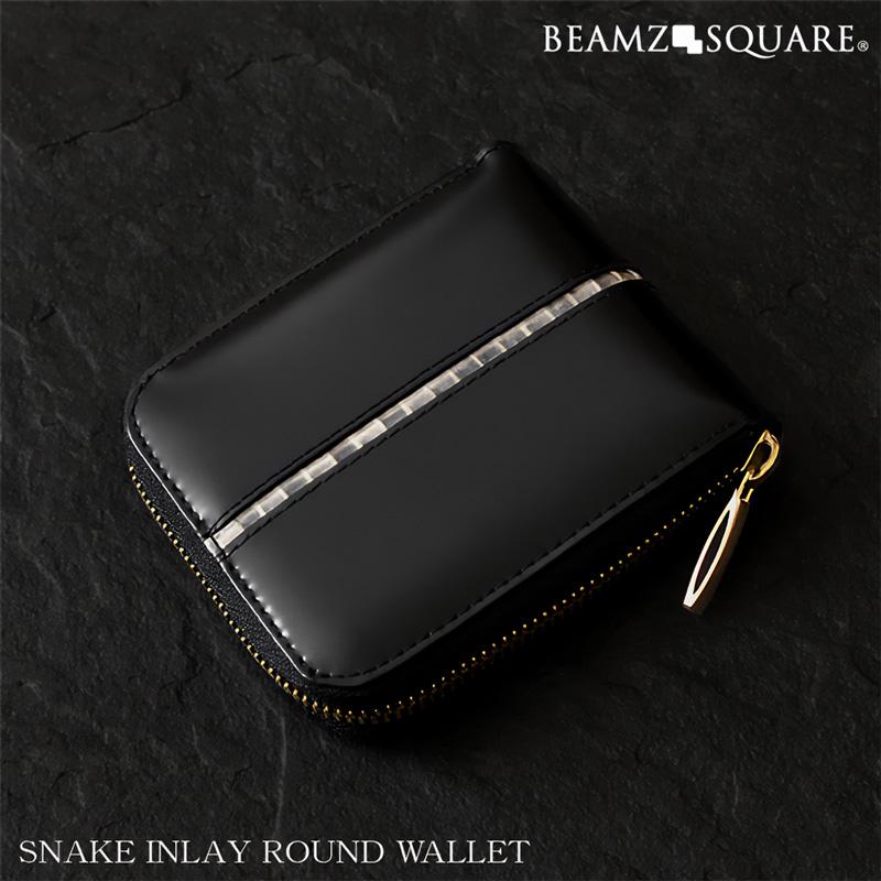 黒の二つ折り財布 ゴールド金具 シュリンクレザー ゴールドファスナー ボタン閉じ 二つ折り財布[品番