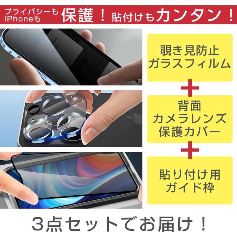 iPhone ガラスフィルム 覗き見防止 ガイド枠付き 覗見防止 画面保護 横  