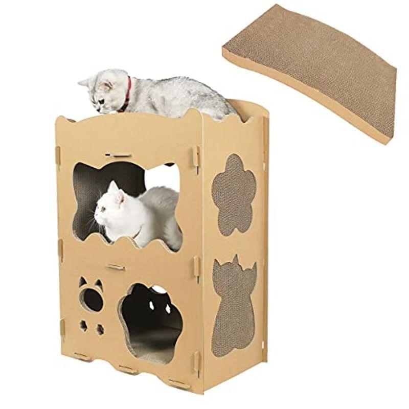 オンラインストア特注 Raku新型猫用爪とぎ キャットハウス キャットタワー ダンボールハウス 爪とぎ兼ベッド 猫箱 二層 組み立て式 高密度段ボール 収納簡 直売割引 Ssl Daikyogo Or Jp
