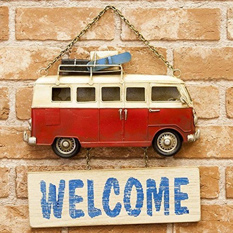 代引き手数料無料 アメリカン Welcome ボード ワーゲンバス レッド ヴィンテージカー ブリキ ウッド ウェルカムボード プレート 看板 インテリア ア 国産 Turningheadskennel Com