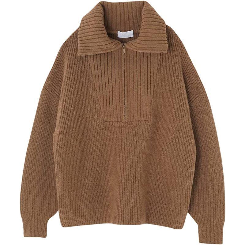 入荷中 アズールバイマウジー セーター Front Zip Big Collar Knit フロントジップビッグカラーニット Free ライトブラウ ニット セーター Www Oroagri Eu