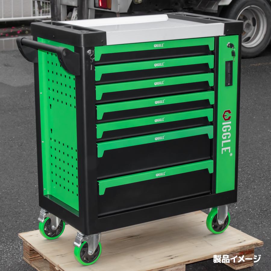 7段 キャビネット ツールボックス 緑 工具箱 工具 深浅型 ロック鍵付き