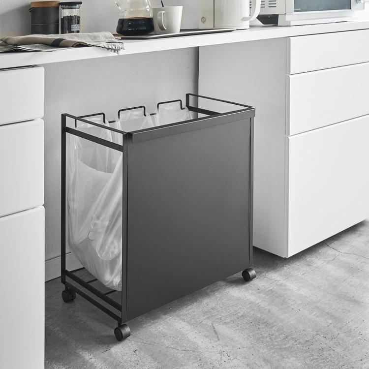 山崎実業 tower 目隠し分別ダストワゴン タワー 3分別 ごみ箱 キッチン 台所用品 ゴミ箱 ごみ箱 目隠し収納 キャスター ホワイト ブラック 4332 4333 | tower | 03