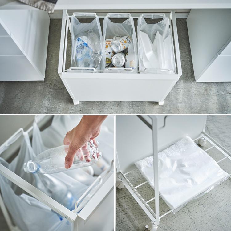 山崎実業 tower 目隠し分別ダストワゴン タワー 3分別 ごみ箱 キッチン 台所用品 ゴミ箱 ごみ箱 目隠し収納 キャスター ホワイト ブラック 4332 4333 | tower | 05