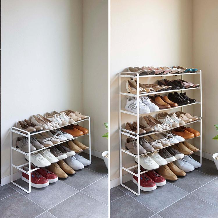 山崎実業 玄関 frame 伸縮シューズラック フレーム 3段 玄関収納 靴