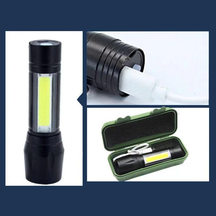 COB LED ハンドライト USB充電式 2WAY ズーム機能搭載 ケース付き