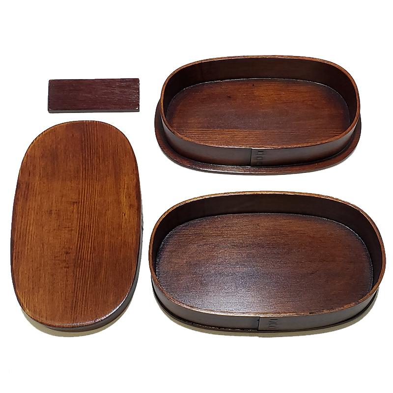 弁当箱 曲げわっぱ 漆塗 小判入子型 2段 770ml ランチベルト付き 訳