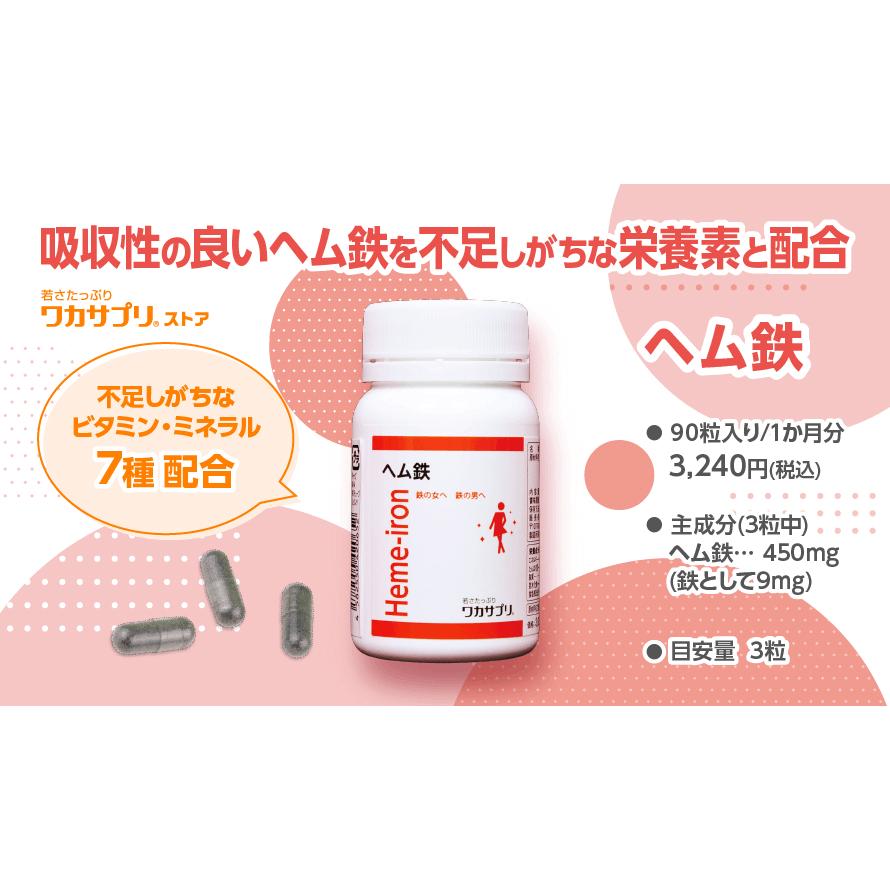 ワカサプリ ヘム鉄 90粒入り（約30日分） : 松つぁんの健康セレクト 