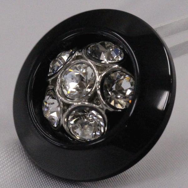 ボタン ビジューボタン  黒ｘニッケルｘクリスタル 21mm 20mm 代用  スワロフスキー社製ラインストーン付  6個入 ボタン 手芸 通販｜assure-2｜03
