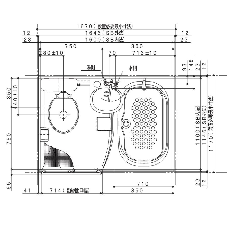 ハウステック 洗面・トイレ便器付3点ユニットバスNJH サイズ ハウステック 洗面・トイレ便器付3点ユニットバスNJH サイズ