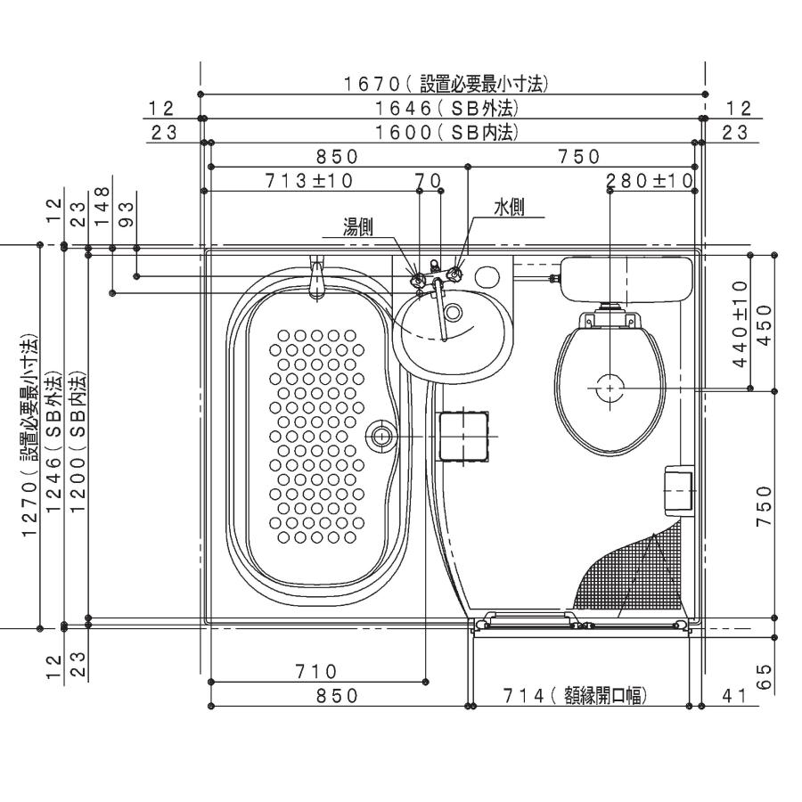 ハウステック 洗面・トイレ便器付3点ユニットバスNJH サイズ ハウステック 洗面・トイレ便器付3点ユニットバスNJH サイズ