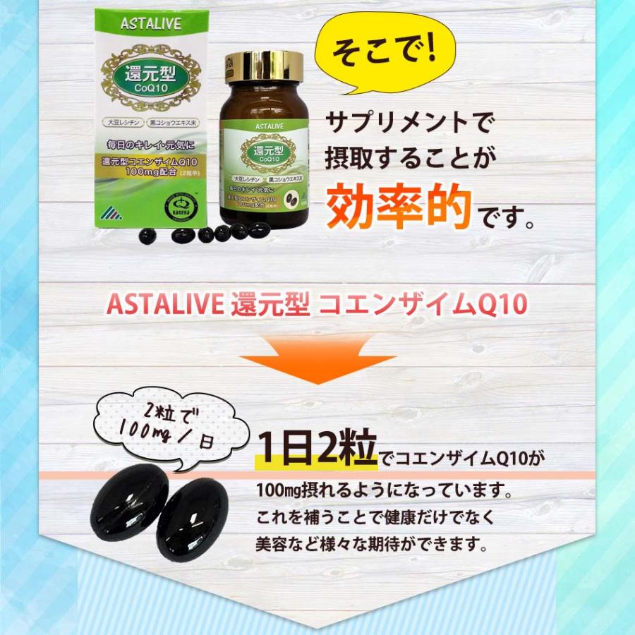 還元型 コエンザイムQ10 サプリメント 4個セット ASTALIVE アスタライブ 還元型コエンザイムQ10 60粒 ×4個 | 国産 カネカ社製 CoQ10使用の画像