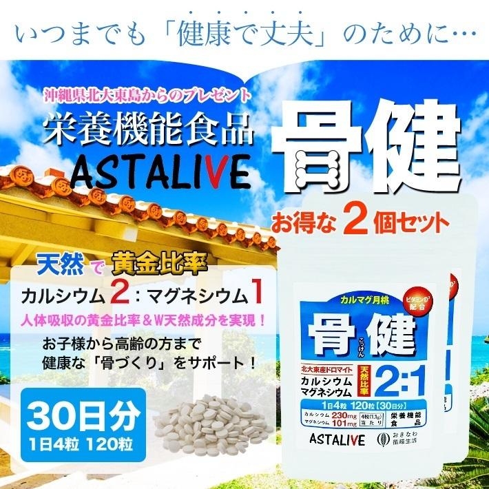 カルシウム マグネシウム サプリメント 沖縄県 北大東島産 黄金比率 2：1 2個セット ASTALIVE アスタライブ 骨健 30日分×2個 ビタミンＤ3 配合 ギフト 対応可｜astalive