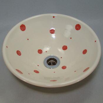φ300×H110　花玉（はなたま）赤（小）手洗い器  信楽焼 陶器 手洗器 手洗い鉢 和風 手洗鉢 洗面ボウル 洗面ボール  トイレ  洗面台 Y-AW-67_1