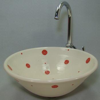 φ300×H110　花玉（はなたま）赤（小）手洗い器  信楽焼 陶器 手洗器 手洗い鉢 和風 手洗鉢 洗面ボウル 洗面ボール  トイレ  洗面台 Y-AW-67_3