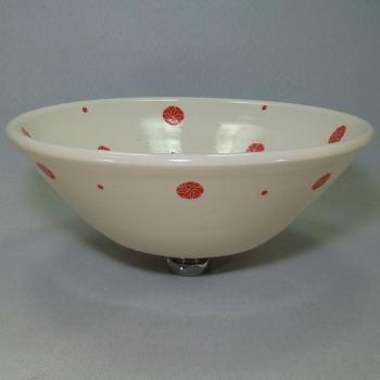 φ300×H110　花玉（はなたま）赤（小）手洗い器  信楽焼 陶器 手洗器 手洗い鉢 和風 手洗鉢 洗面ボウル 洗面ボール  トイレ  洗面台 Y-AW-67_5