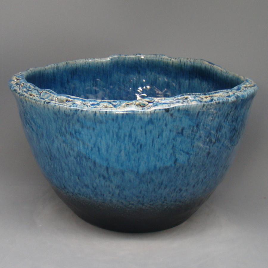 W490×D475×H270 ブルーひねり水鉢 16号 Y-SS-078-03信焼 陶器 鉢 メダカ鉢 睡蓮鉢 水鉢 すいれん鉢 めだか鉢 水連鉢 スイレン鉢 金魚鉢