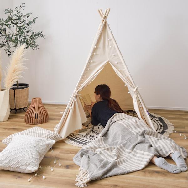 ティピーテント 室内テント インテリア雑貨 アイボリー 白色 おしゃれ