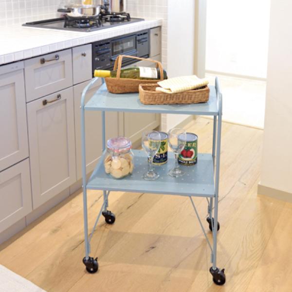 サイドワゴン キッチンワゴン ブルー 青 おしゃれ 北欧 2段 小物入れ