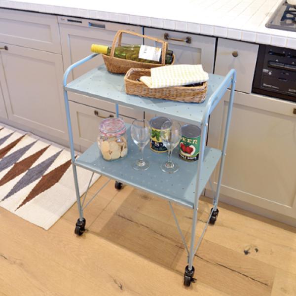 サイドワゴン キッチンワゴン ブルー 青 おしゃれ 北欧 2段 小物入れ