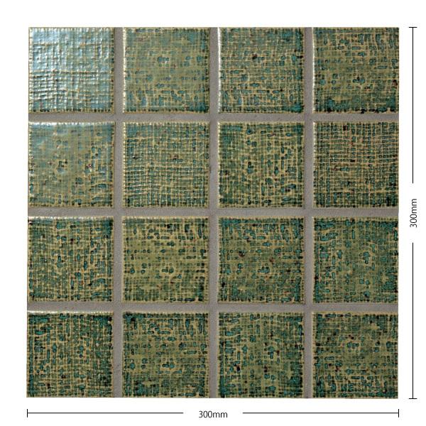 名古屋モザイク / 美濃古窯(みのうこよう) Minokoyo 75角紙貼り(布面) 青織部(貫入) 20シート入 MK-069-M-52N クラフトタイル(ケース)