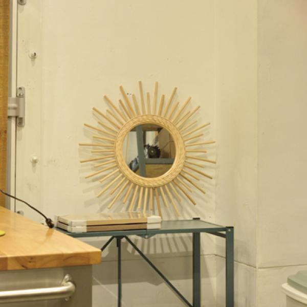 ウォールミラー 壁掛け鏡 おしゃれ 北欧 ラタン ナチュラル ウッディ