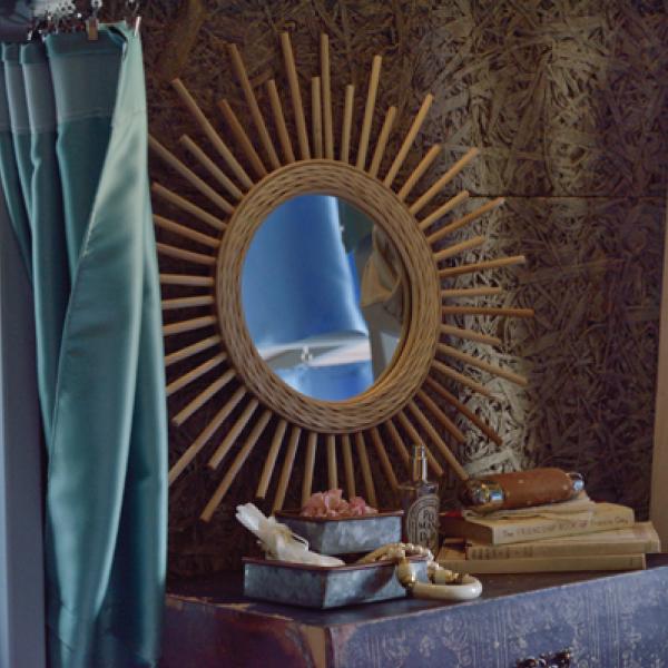 ウォールミラー 壁掛け鏡 おしゃれ 北欧 ラタン ナチュラル ウッディ