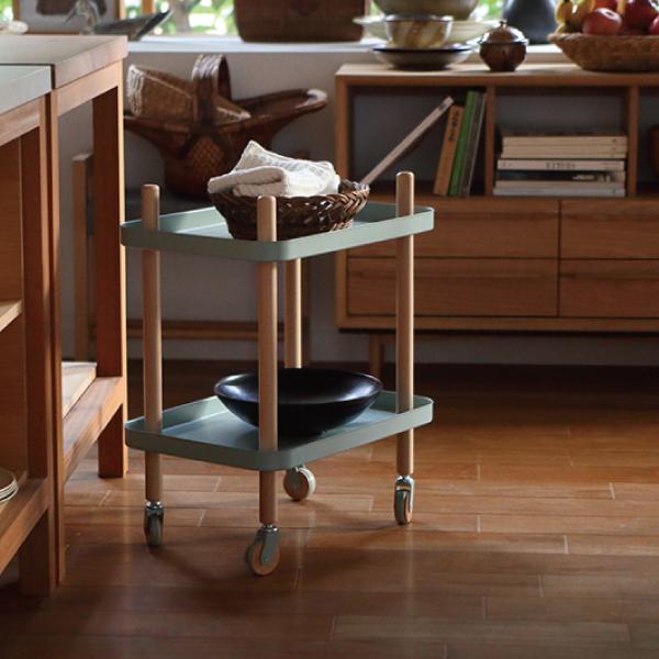 ワゴン2D キッチンワゴン グリーン 緑 おしゃれ 北欧 2段 小物入れ