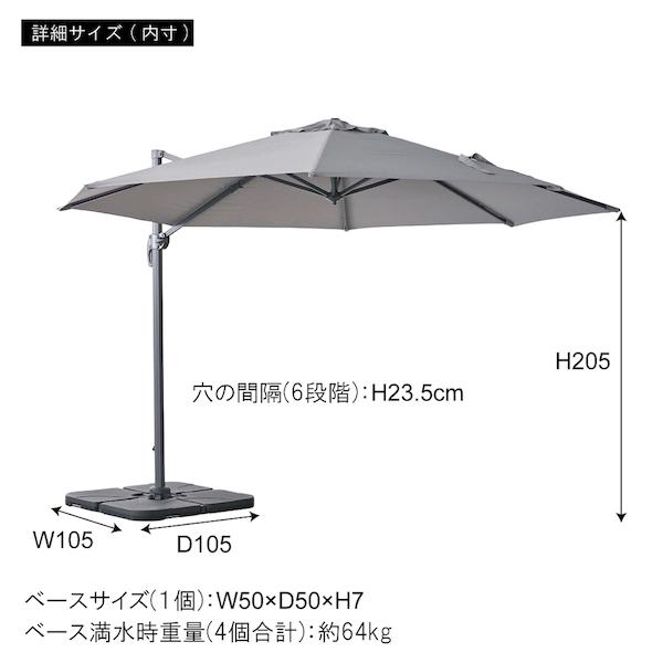 LEDライト付 アンブレラ Storm Smoke グレー ガーデンパラソル サンヴィラ 10フィート (3m) LEDライト付 マーケットパラソル