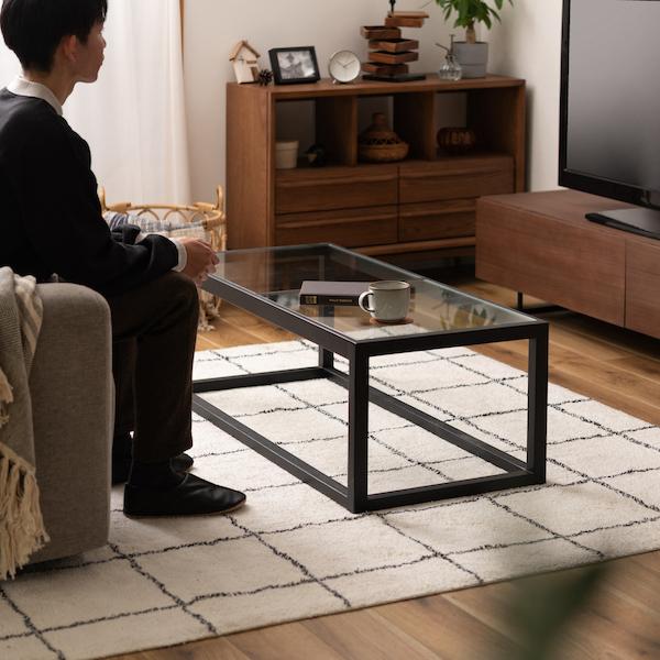 ガラステーブル センターテーブル 机 ブラック 黒 おしゃれ 北欧 木製