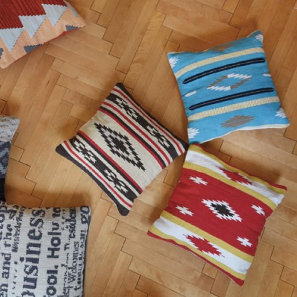 クッション 座布団 おしゃれ 北欧 コットン ひし模様 ブルー系 青系