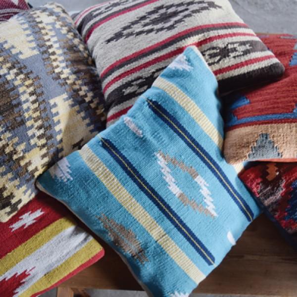 クッション 座布団 おしゃれ 北欧 コットン ひし模様 ブルー系 青系